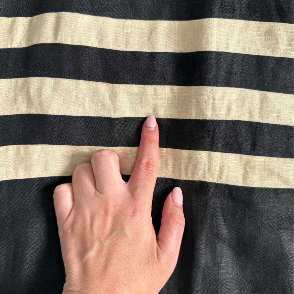 Joe 100% Linen Button Up Back Striped Black Top Large Neutral Luxury Summer - Picture 10 of 13